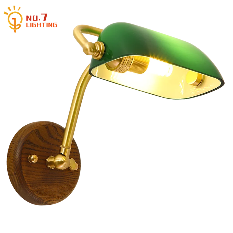 

Retro Vintage Green Lampshade Bronze Bank Wall Lamps Industrial Led E14 Mirror Front Lights Bedroom Study Aisle Bedside Loft