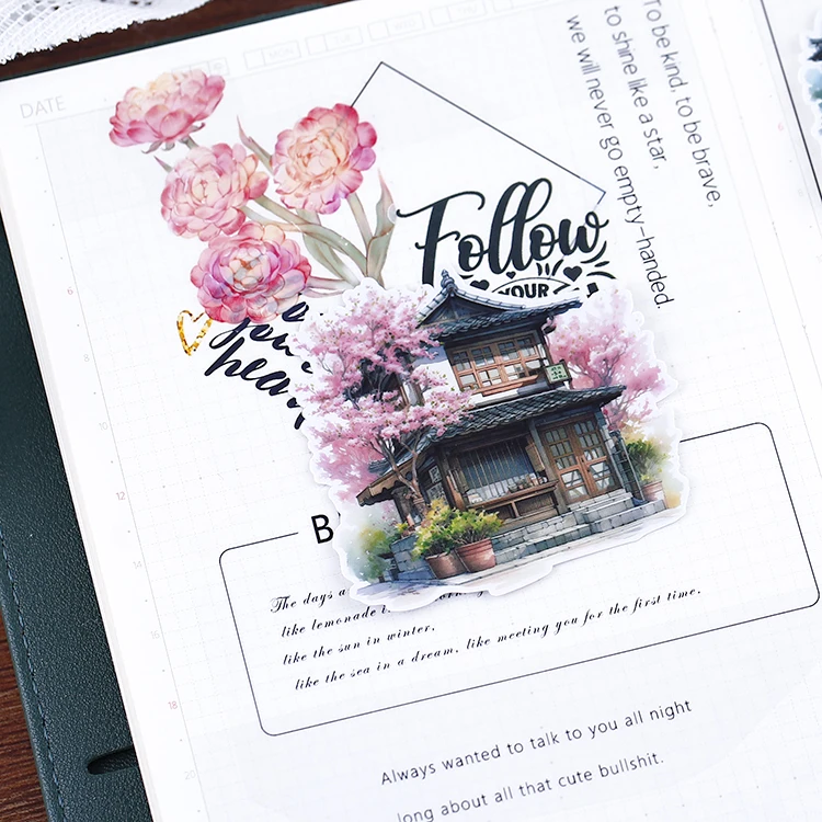 15pcs Cute Journal Notebook Stickers - Flower Meets Southern China, Retro and Cute Designs Waterproof Stationery Supplies