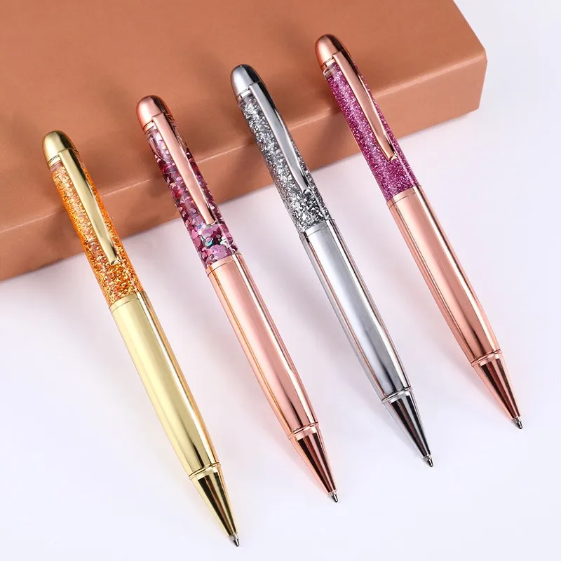 

1Pcs Quicksand Gold Powder Ballpoint Pen Fashion Crystal Pen Custom Logo Holiday Gift Wholesale Office Supplies Lettering Name