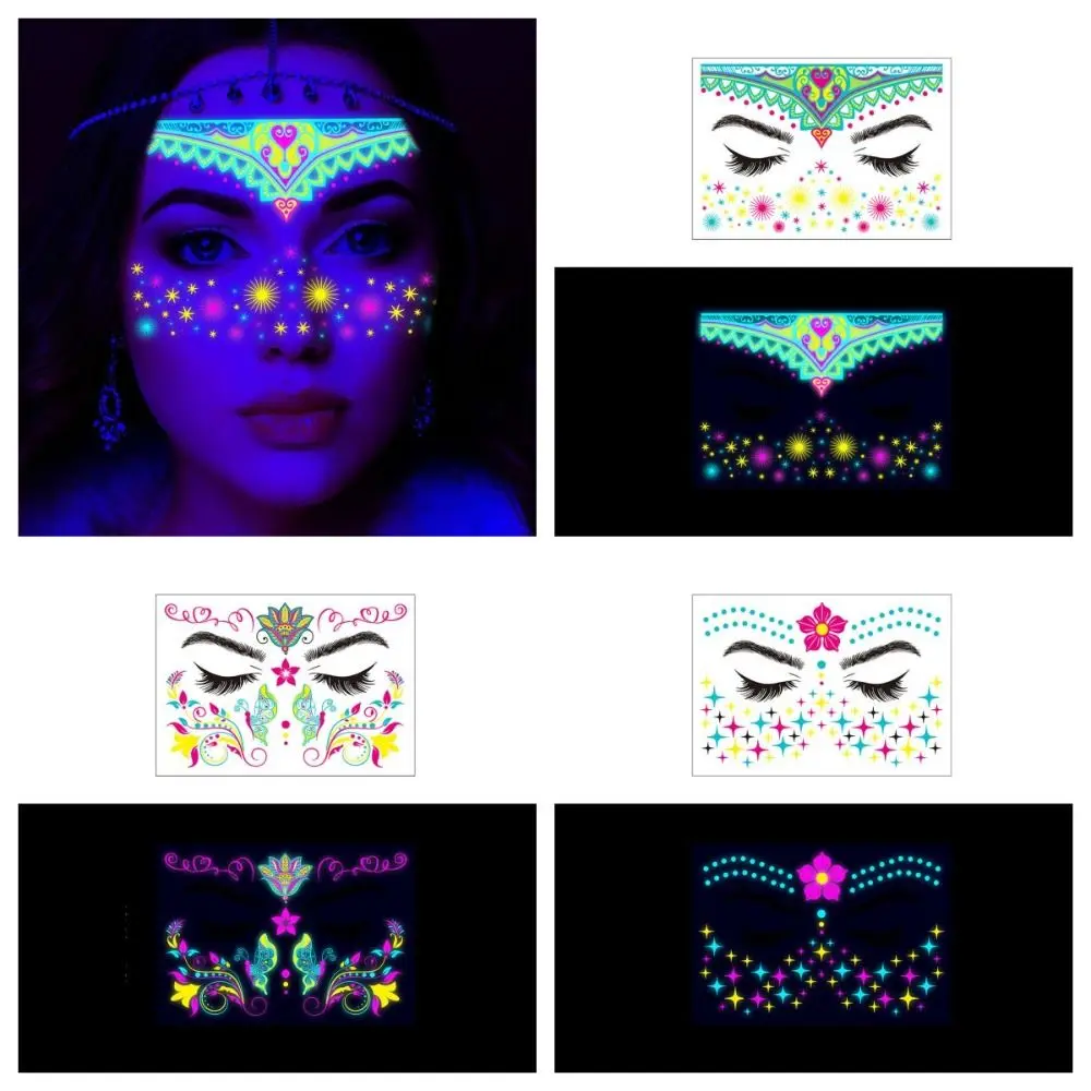 

Fluorescent Face Stickers Glow in The Dark Waterproof Decorations Stickers Temporary Luminous Glowing Tattoos Masquerade