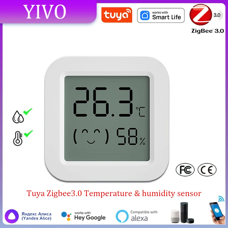 Temperature Humidity Sensor Tuya Zigbee3.0 Smart Home with BackLight LCD Works With Google Assistant and Need Tuya Zigbee Hub