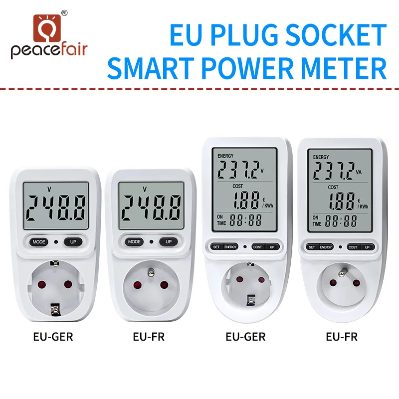 Peacefair 220V Ac Eu Digital Lcd Power Meter Wattmetro Presa Spina Wattaggio Kwh Energy Meter Ger Presa Di Misurazione Analizzatore Di Potenza