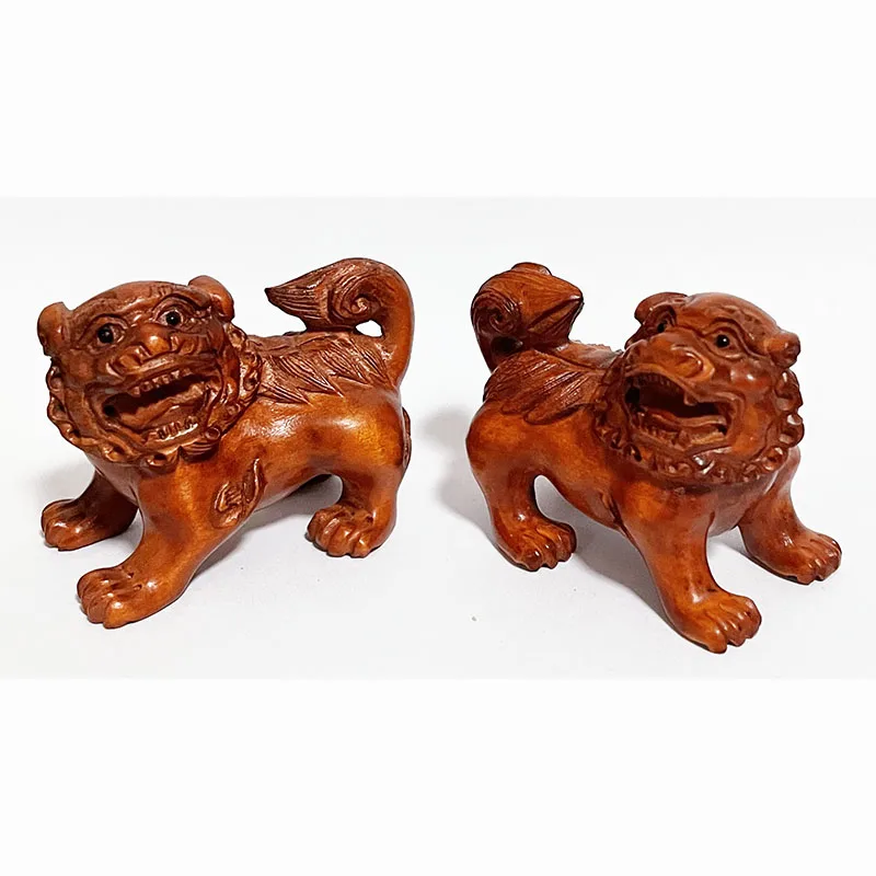

2-Дюймовая японская скульптура из бокса ручной работы Netsuke, миниатюрная ФОО-собака, Лев, Кайлин