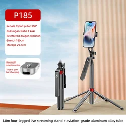 Enhanced Tripod with Wireless Remote - Portable Adjustable Stand for Live Streaming and Vlogging (P185 No light)