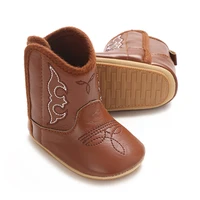 Autumn embroidered fashionable denim boots for newborn babies ethnic style soft soled baby short boots the first walking shoes 3