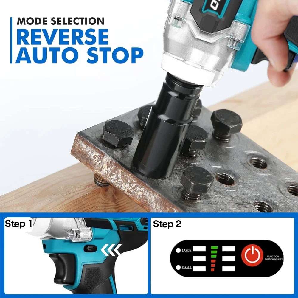 2 in 1 350N.m Electric Brushless Cordless Wrench 1/2 Screwdriver Li-ion Battery Impact Drill Power Tool For Makita 18V Battery 5