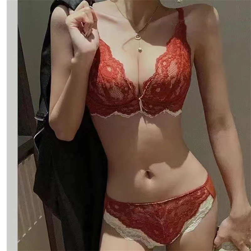 Women's Panties Floral Seamless Bras and Panty Sets Push Up Beauty Bralette Mujer Sexy Red Lace Lingerie Set Underwear Lenceria