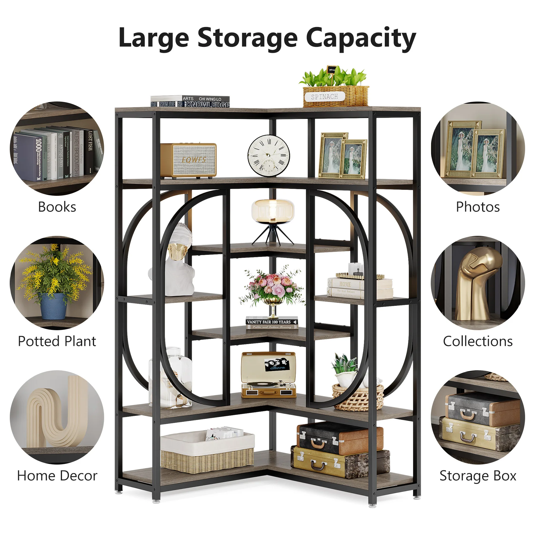Tribesigns 7-Shelf Corner Bookshelf Large Modern Corner Bookcase Tall L-Shaped Shelf Stand Display Rack