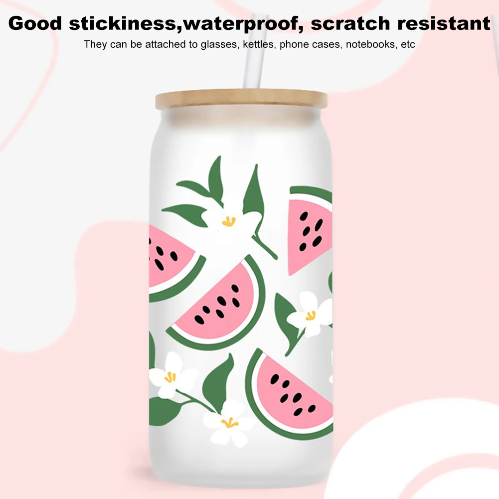 8Pcs Cartoon UV DTF Cup Transfer Stickers Waterproof Summer Series Glass Wrap Sticker Cute Transparent DIY Decor Sticker