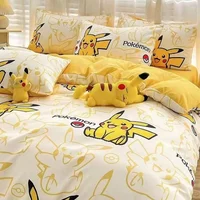 Parure de lit Pokemon Pikachu Anime pour enfants, couvre-lit en polyester, housse de couette, drap de lit mignon, couvre-lit 3D 6