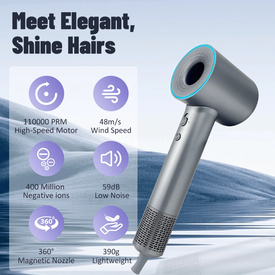 High Speed Hair Dryer 110000RPM 400 Million Negative Ionic Professional Hair Straightener Care for Home Travel Nozzle Blow Dryer 2