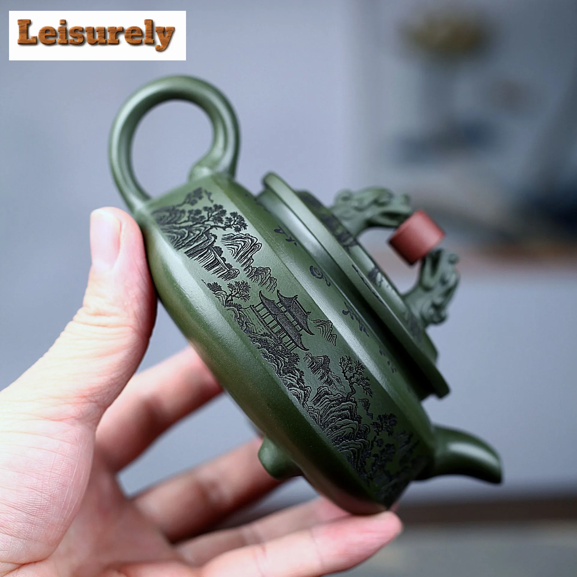 280ml Vintage Yixing Purple Clay Teapots Handmade Both Dragon Pot Raw Ore Green Mud Kettle Chinese Zisha Tea Set Supplies Craft