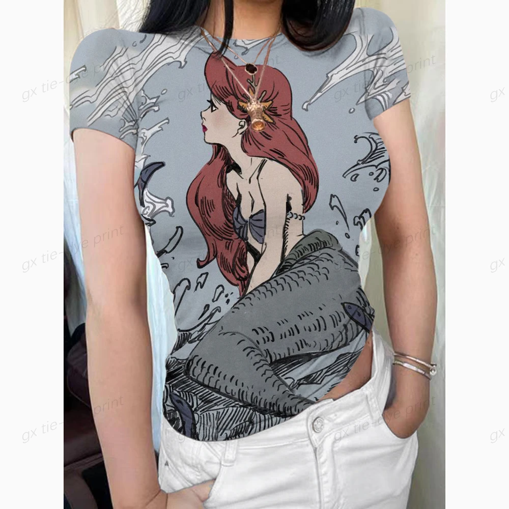 

2023 Brand New Disney Princess Print Women's T-Shirts Short Sleeves Women T shirt for Female T-shirt Tops Woman Tshirt