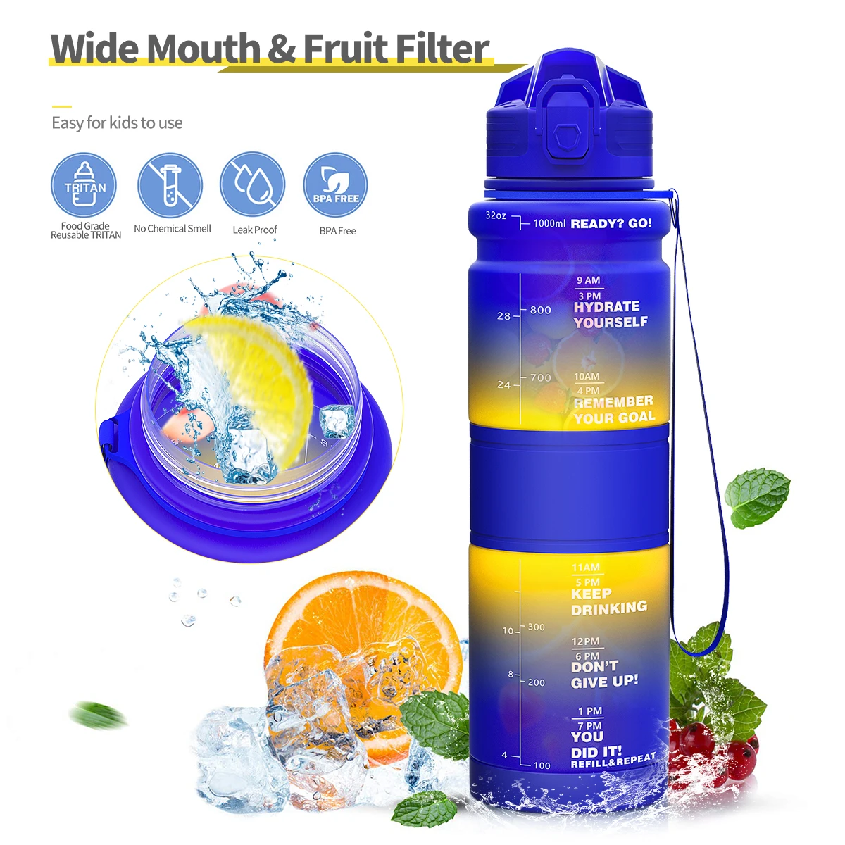 Borraccia motivazionale da 500ML/1l con segni di tempo BPA Free a tenuta  stagna tappo aperto con 1 clic borraccia sportiva da palestra bicchieri  Garrafa