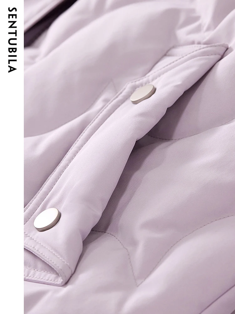 SENTUBILA Women's 90 White Duck Down Jacket 2024 Winter Hooded Loose Warm Puffer Jacket Female Midi Sweet New Outwear W34Y50770