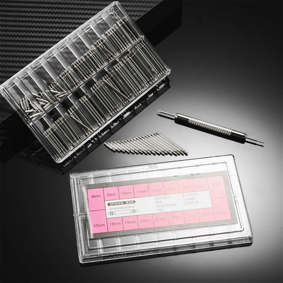 Deluxe Stainless Steel Spring Bar Assortment Kit for Watchband Repair (270 Pieces)