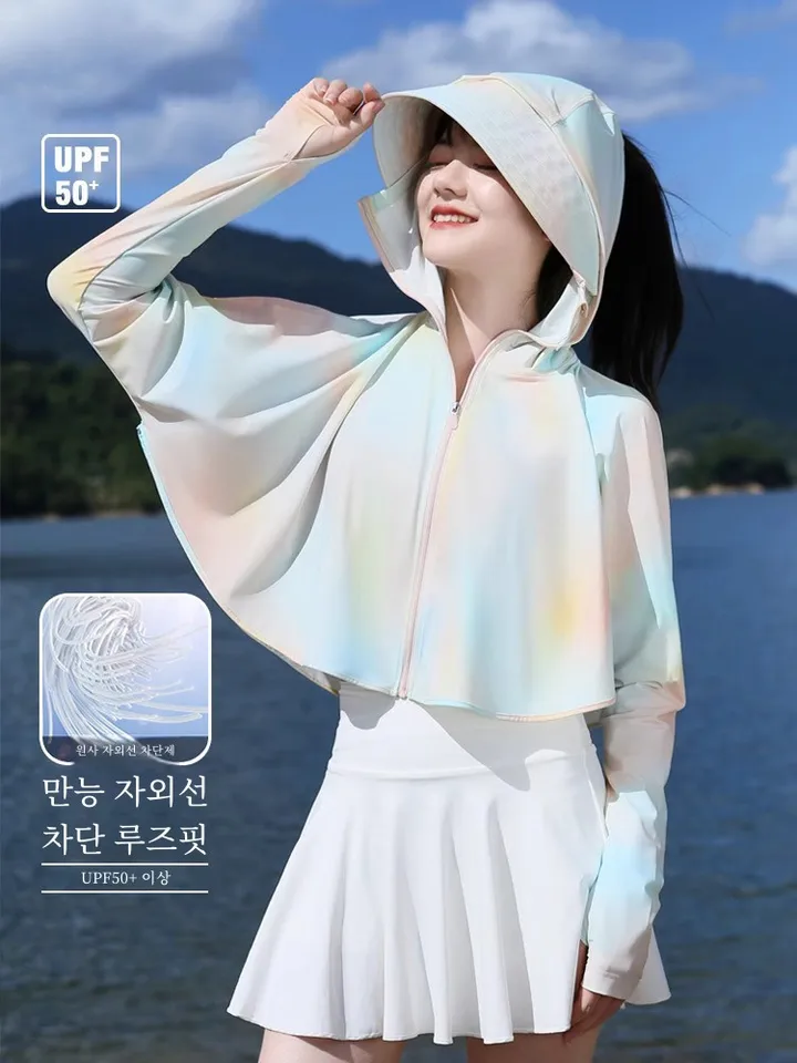바나나 숲 여성 자외선 차단 자른 태양 모자 나일론 소재 긴 소매 후드 야외 선 스크린 의류 여름 얼음 실크