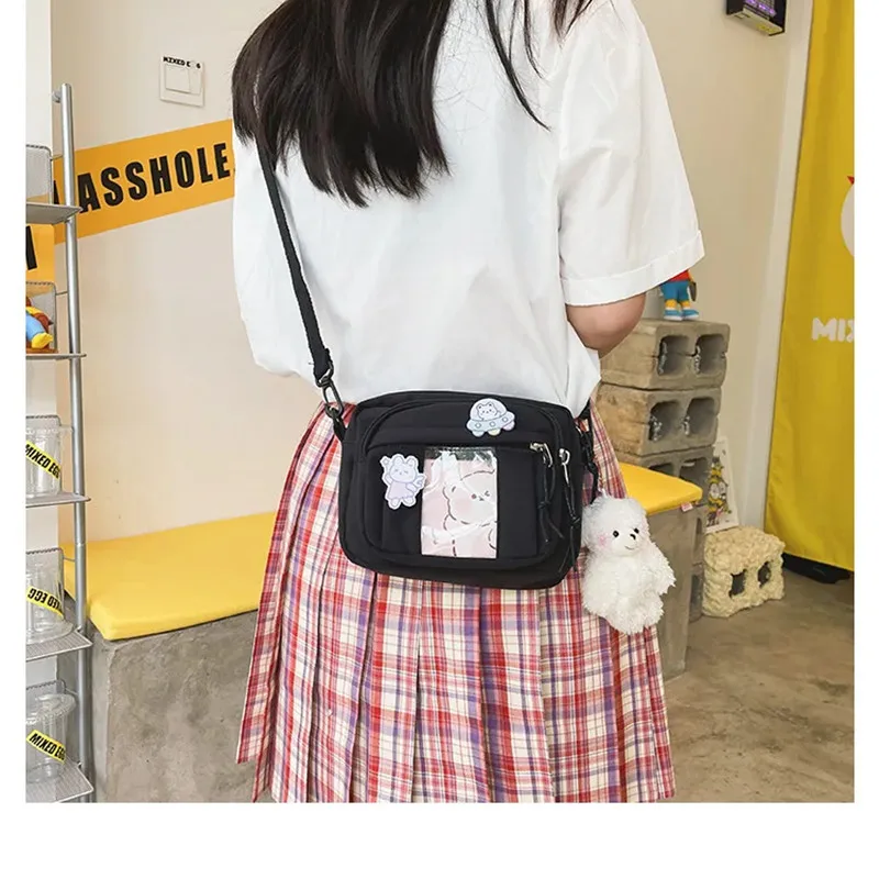Japanese Cute Shoulder Bags  Teenage Girls Transparent Bags New Sweet Canvas Crossbody Bags School Style Bolso Mujer