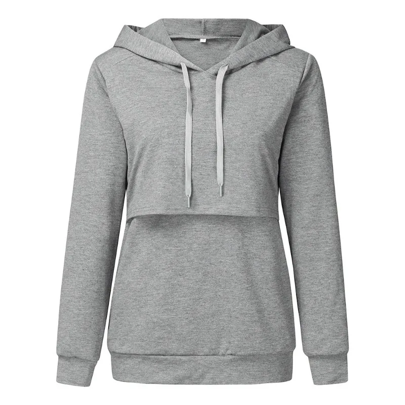 Breastfeeding Pregnant Top Maternity Hooded Sweater Autumn Winter Long Sleeves