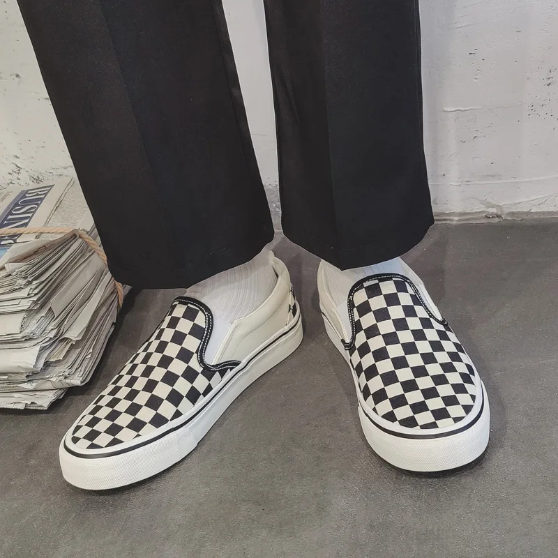 

Men's Women's Shoes Retro Checkerboard Canvas Shoes Slip-on Couple Skateboard Shoes Student Sport Casual Vulcanized Shoes