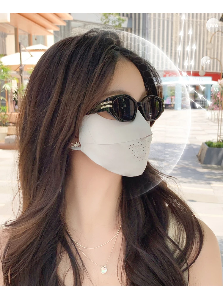 Face Mask Ice Silk Breathable Sunscreen Mask Women Summer Full Face Eye Protection Anti-UV Sunshade Thin Face Mask