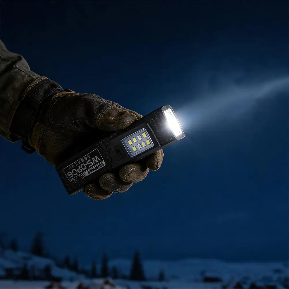워선 1개 COB LED 키체인 손전등 350Lm 휴대용 미니 토치 라이트 (자석 포켓 랜턴, 플러드 작업등)