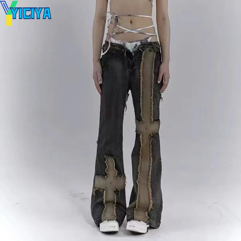 

YICIYA flares jeans y2k boot cut pants jean American Women's New low waist baggy Wide legged Pant Trousers 90s vintage fashion