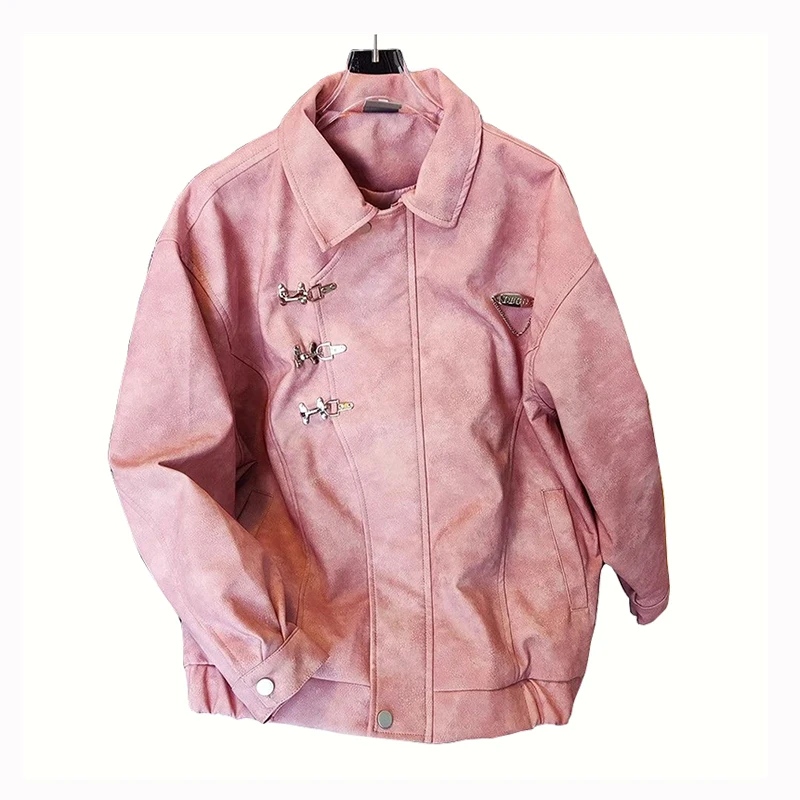 

Vintage Metal Button PU Jackets Female Autumn Winter Loose Women Baseball Jacket Loose Streetwear Basic Coat For Women 2023