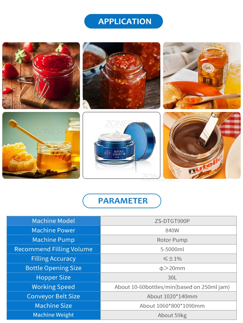 ZONESUN ZS-DTGT900P Pasta de bomba de rotor automática/Máquina de llenado de líquidos viscosos con tolva 