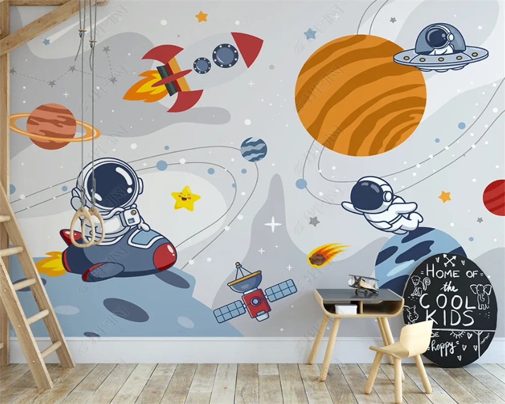 Beibehang-papel de Parede Moderno Personalizado dos Desenhos Animados Planeta Espacial Disco Voador do Astronauta Quarto das Crianças Fundo do Quarto