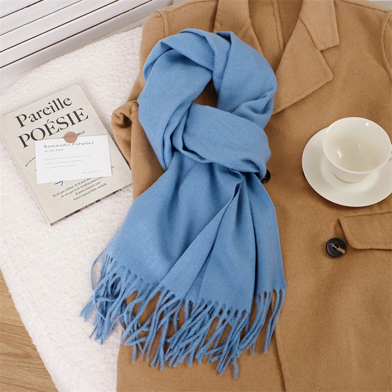 70 farbe Solide Winter Frauen Schal Warm Verdicken Kaschmir Schal Außen Quasten Pashmina Dame Wrap Winddicht Schals Mode Luxus – Detail 17