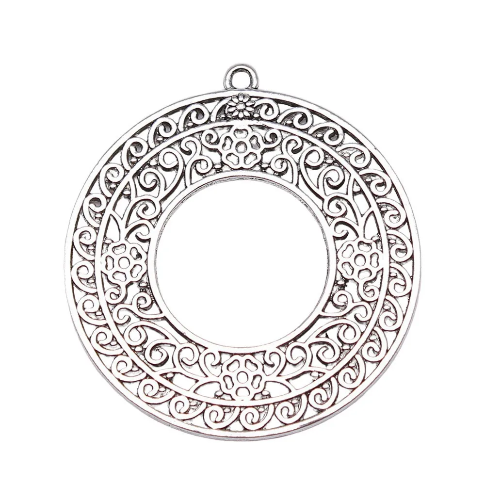 

1pcs/lot 48x45mm Hollow Carved Circle Charms For Jewelry Making Antique Silver Color 1.89x1.77inch