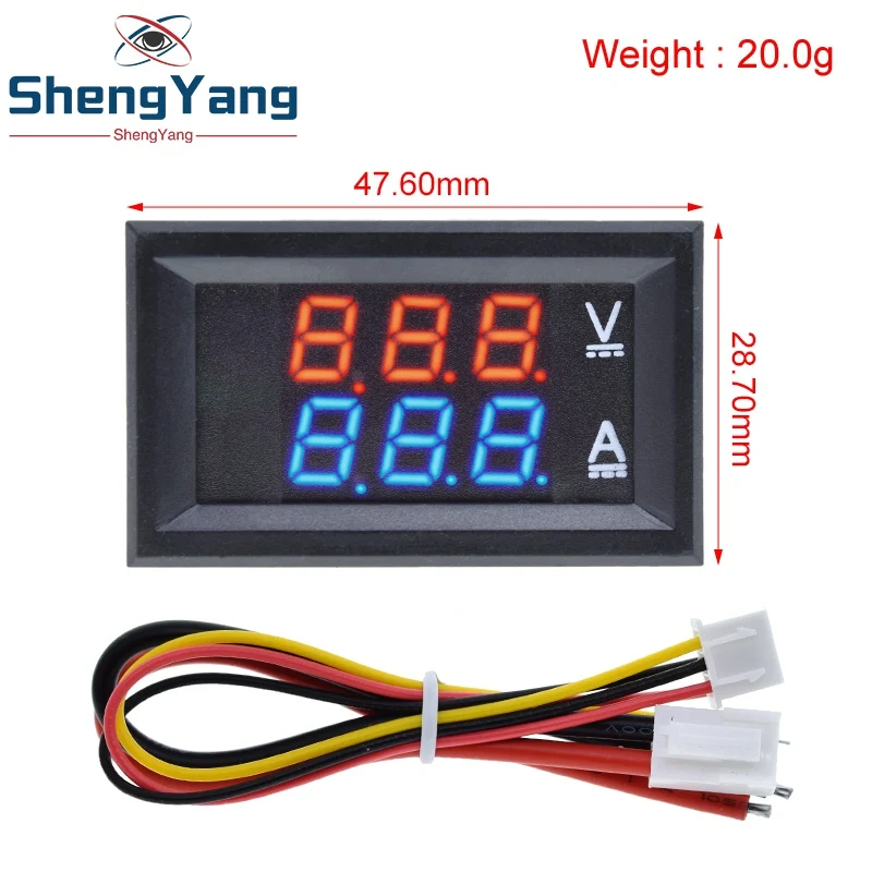 Digital voltmeter ammeter TZT DC 0-100V 10A Digital Voltmeter Ammeter Dual Display Voltage Detector Current Meter Panel Amp Volt Gauge 0.28" Red Blue LED