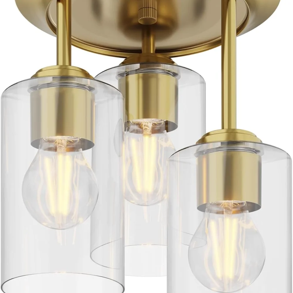 Flush Mount Ceiling Light, 3-Light Kitchen Light Fixtures, Glass Chandelier Ceiling Light Fixture