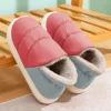 Women Men Slippers Winter Down Cloth Waterproof Indoor Outdoor Warm Plush Shoes Non-slip Thick Sole Soft Comfort Couples Flats 5