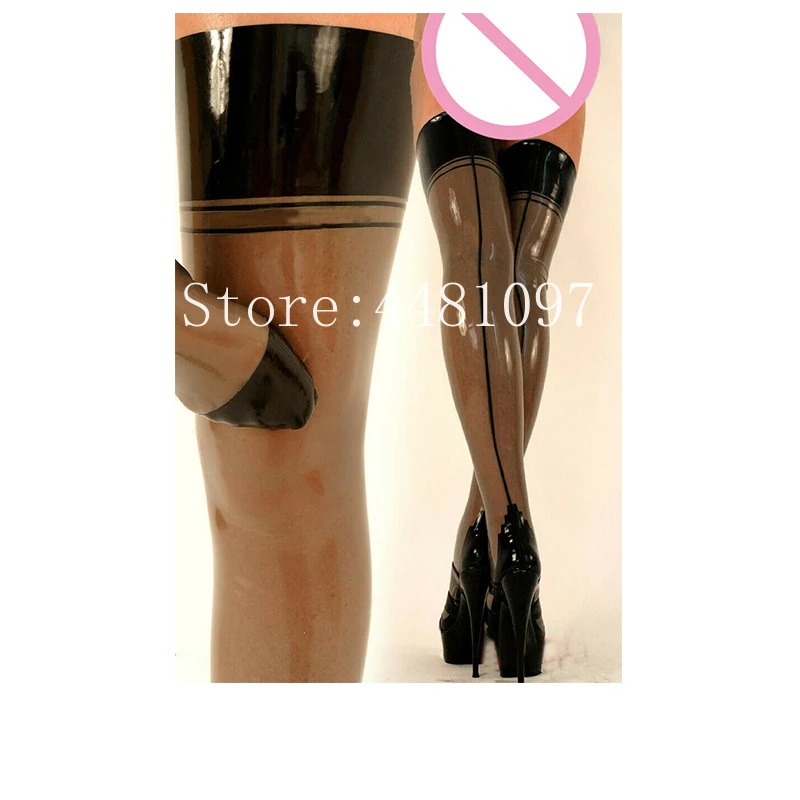 Bas En Latex Transparents - Chaussettes Dessus-genou Avec Bordure Noire, épaisseur 0.4mm - Pour Cosplay, Fêtes, Déguisements - Taille S à XXL