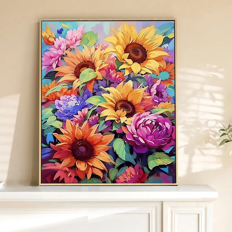 Sunflower Plant Embroidery Beaded Cross Stitch