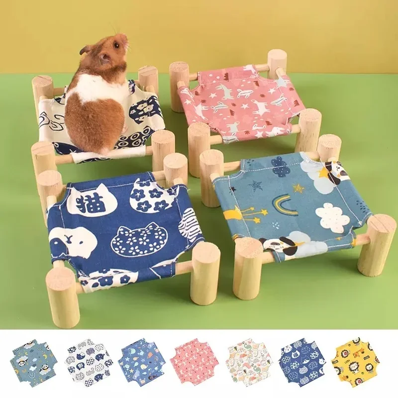 

Small Pet Hamster Nest Guinea Pig Hammock Hamster Summer Breathable Wooden Bed Rabbit Nest Ferret Hamster Accessories Supplies