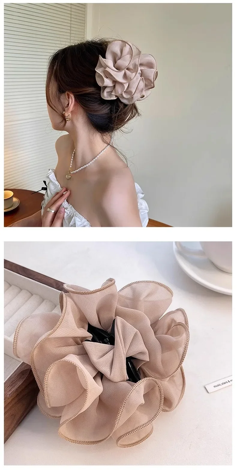 New Large Chiffon Claw Clip Hair Bow Large Size Black Fabric Ribbon Flower Rose Claw Jaw Clamps Clips Accessories for Women
