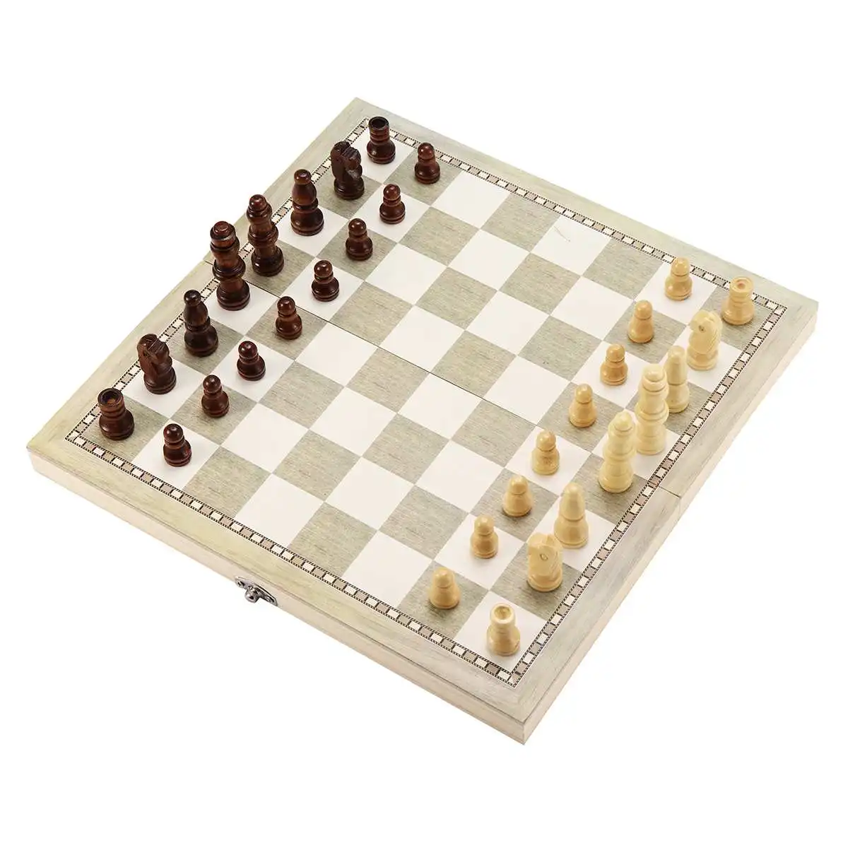 Folding Chessboard Wooden Chess Set 3 in 1 Foldable for Kids Toys 24x24cm 