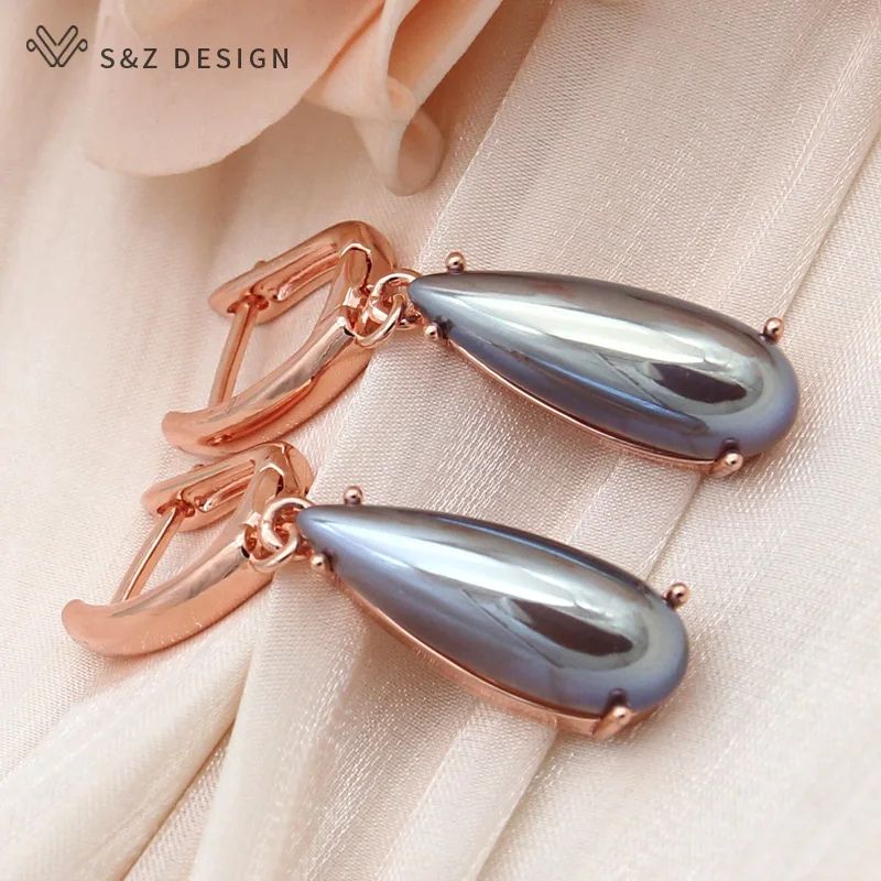 S&Z DESIGN New Fashion Elegant 585 Rose Gold Color Water Drop Simulated-pearl Dangle Earrings For Women Wedding Jewelry