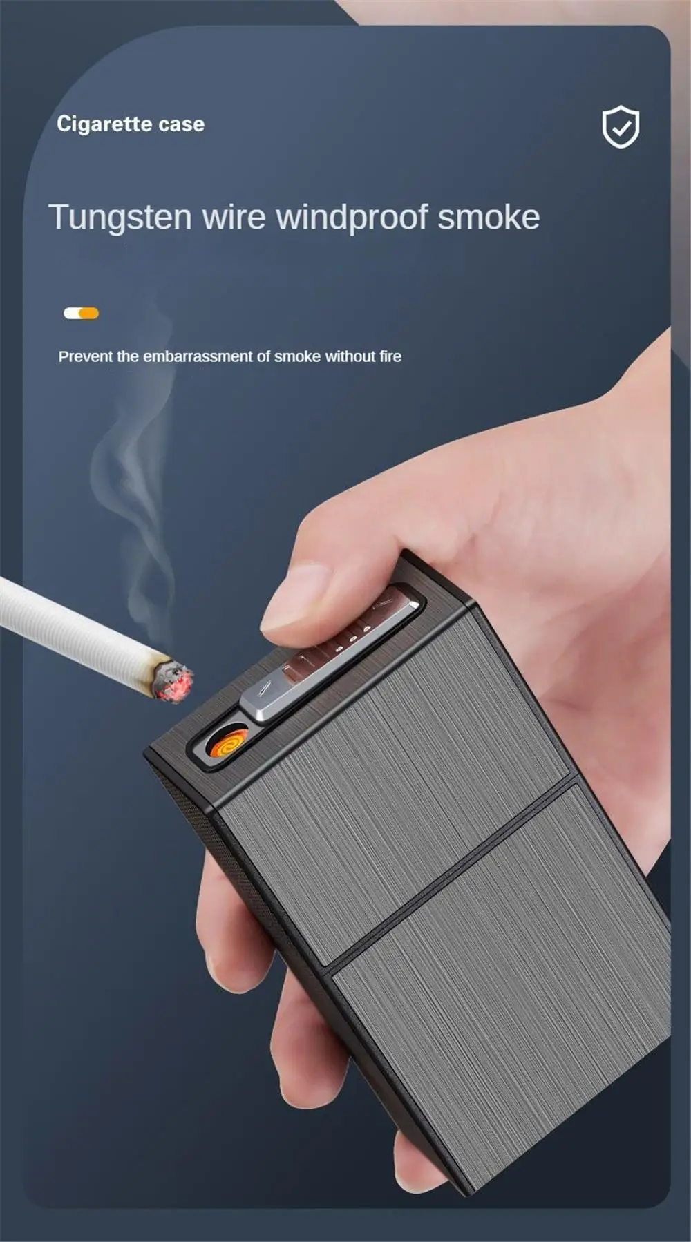 Description Picture 2 of item20 Thick Cigarette Case Tungsten Wire Igniter USB Charging Lighter Outdoor Waterproof and Moisture proof Electronic Lighters