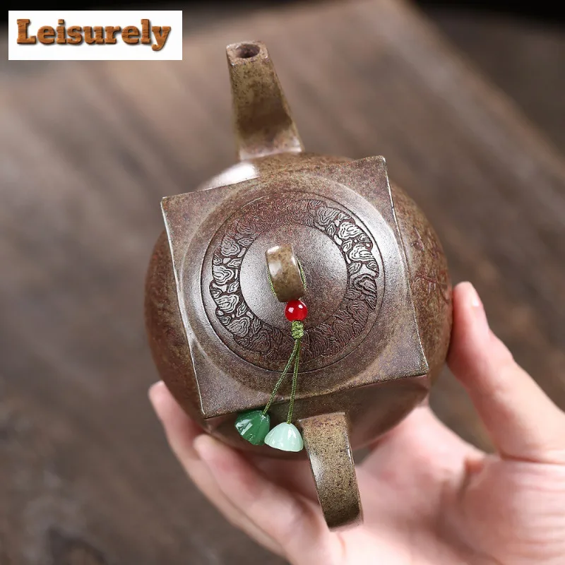 200ml Yixing Purple Clay Teapots Handmade Square And Circle Pot Raw Ore Wood-fired Porcelain Mud Tea Brewing Kettle Zisha Teaset