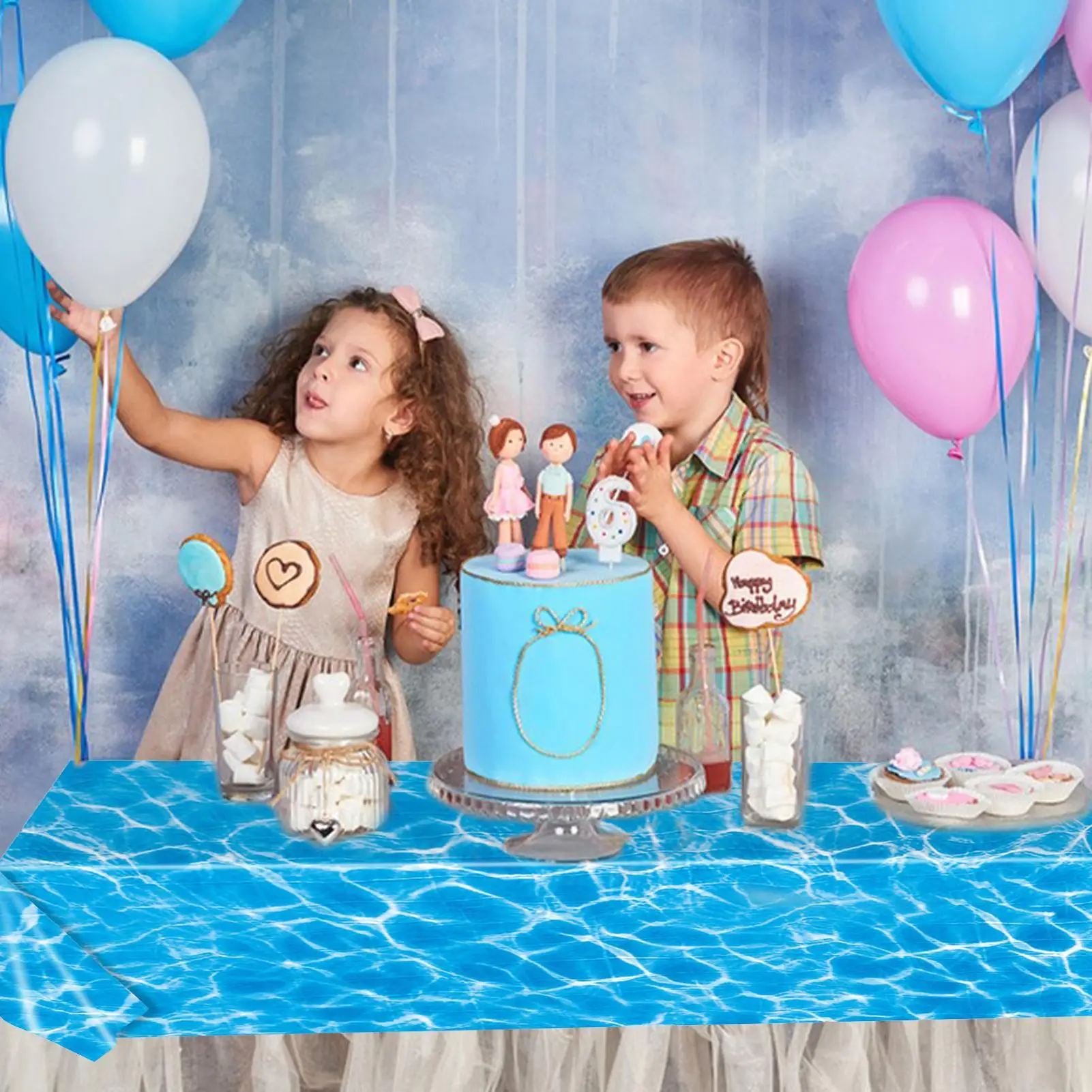 Blue Sea Ocean Theme Tablecloth Ocean Wave Table Cloth Happy Birthday Party Decor Kids Adult Summer Party Table Cover 137x274cm