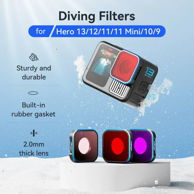 aMagisn Diving Filter Underwater Color Correction Filter Waterproof and Fog-Resistant for GoPro Hero9-13 Accessories