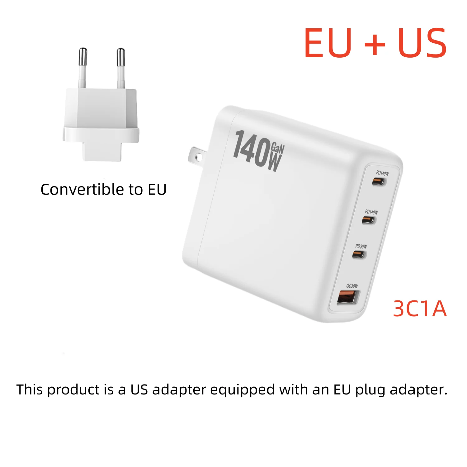 ตัวเลือกสินค้า หัวชาร์จ GaN 140W ชาร์จเร็ว 3 พอร์ต PD3.1 ขนาดเล็ก พกพาสะดวก