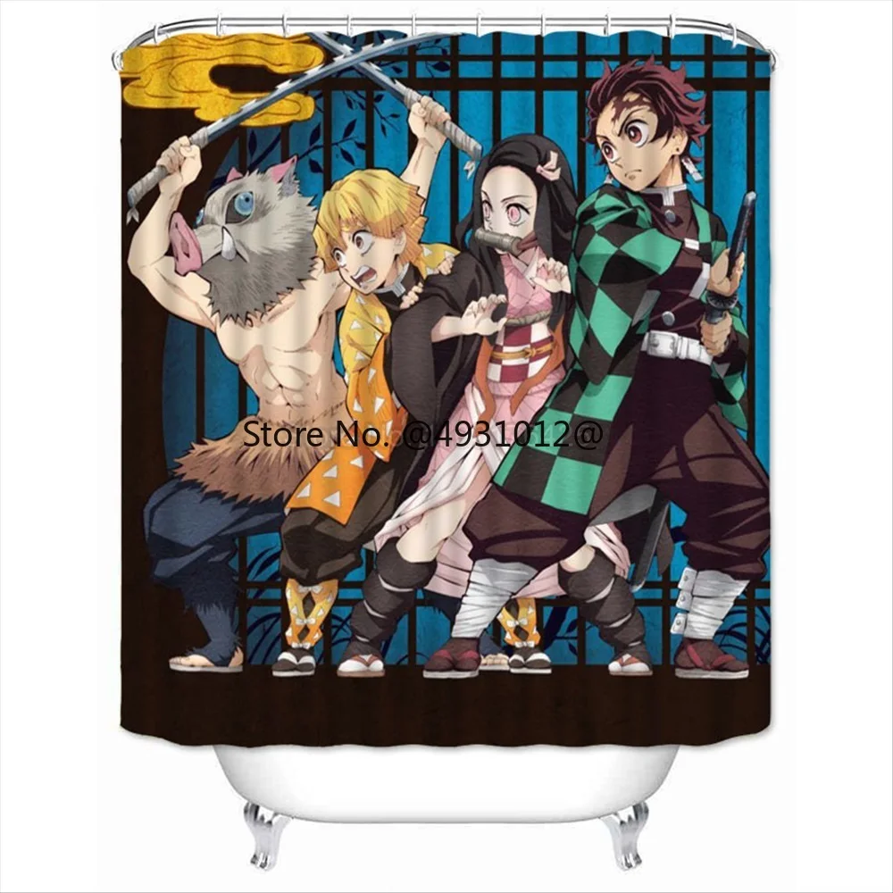 

2023 Kimetsu No Yaiba Anime Demon Slayer Shower Curtain Cartoon Bath Drapes Waterproof Bathroom Polyester Fabric Custom Curtain