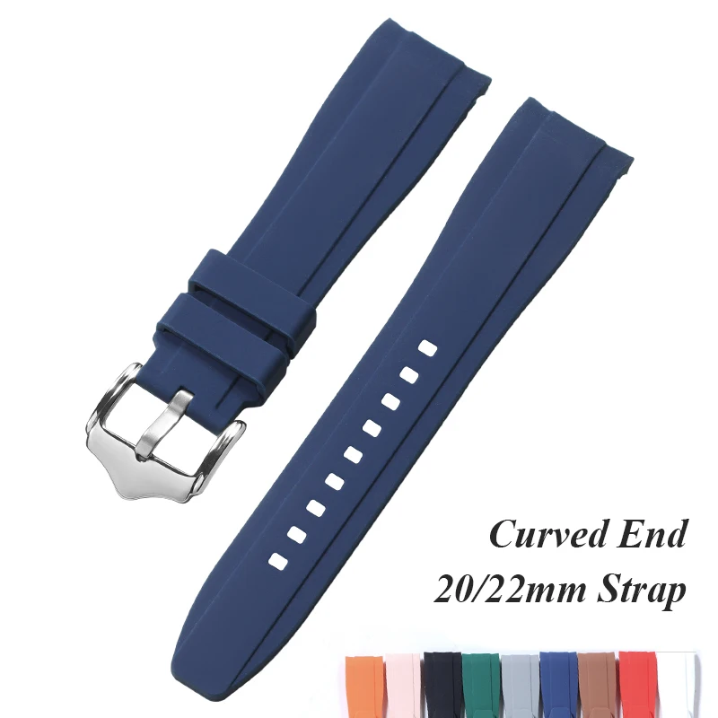 Curved End Silicone Diving Watch Band - Premium Rubber Strap for Water Sports (20mm/22mm)