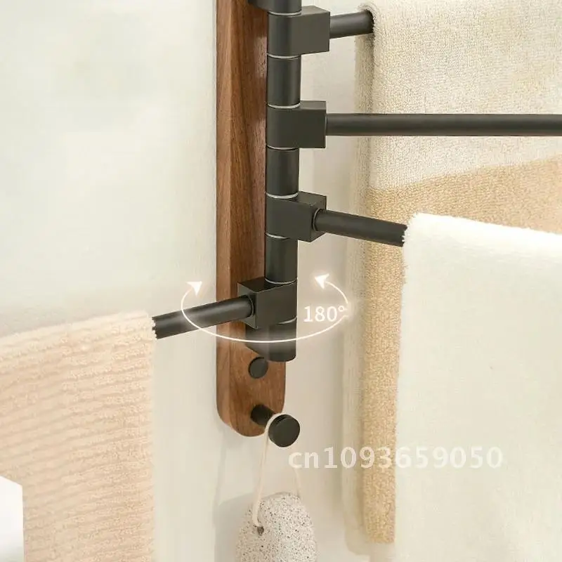 Luxury Rack 3/4/5 Swivel Towel Bars Hanger Bathrobe Mounted Rotatable Wall Bathroom Accessories Wood Holder Towel