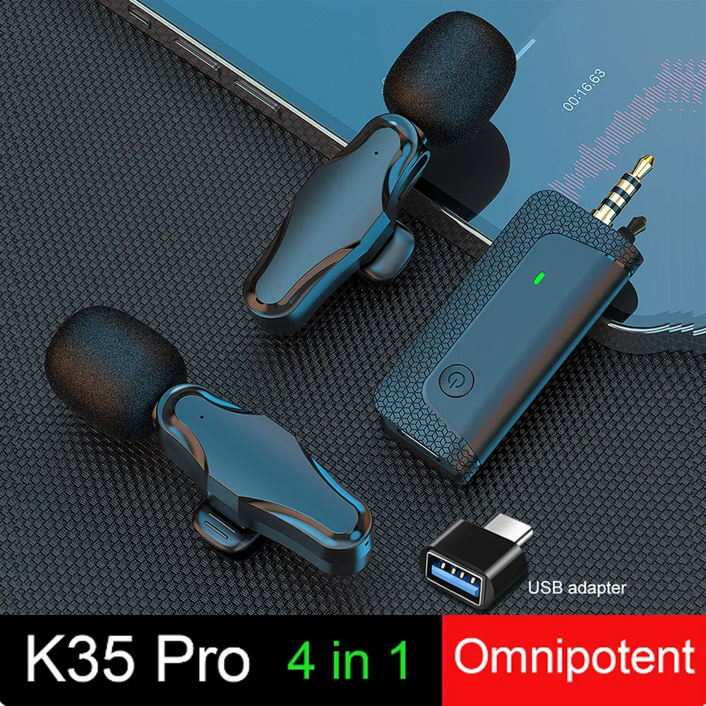 K35Pro Lavalier 무선 마이크 소음 감소, 3.5mm USB to C타입 리시버, 앰프 스피커 카메라 컴퓨터 휴대폰용